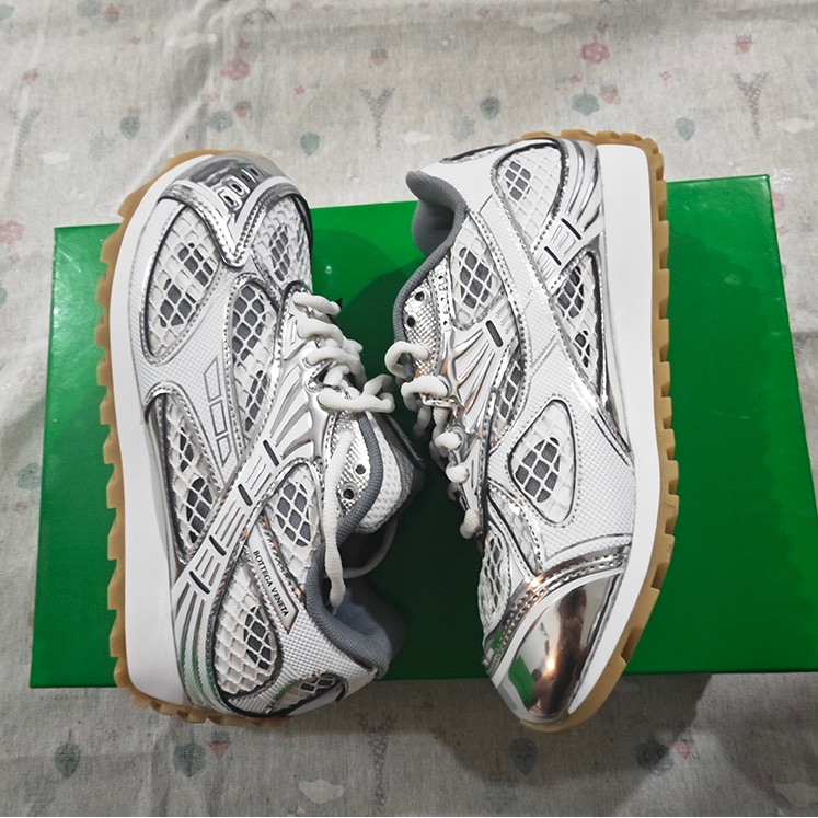 Bottega Veneta Silver & White Orbit Sneakers
